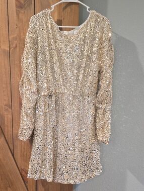 Gold Sequin Long Sleeve Party Dress